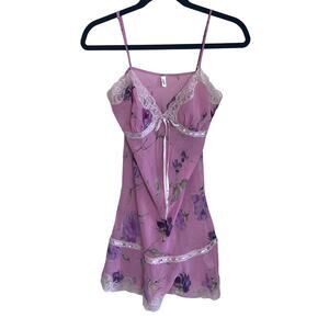 Knickerbox Mauve Floral Slip Dress Lace Trim Bow EU36